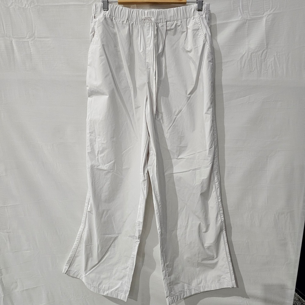 Wild Fable Womens M White Wide Leg Track Pants Drawstring Waist Preppy Sporty